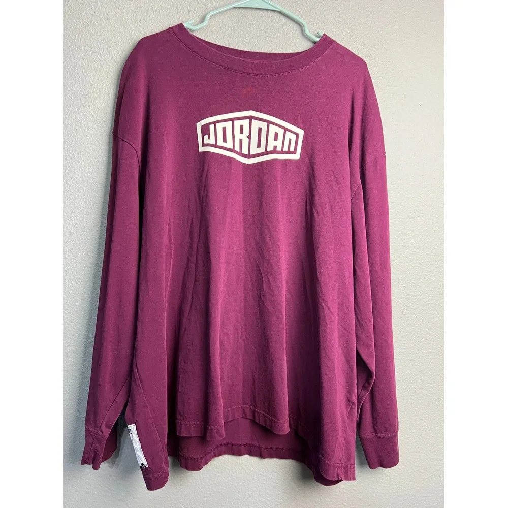 Michael Jordan Long SL Graphic Logo T-Shirt Maroon 3XL 100% Cotton Relaxed‎ Fit